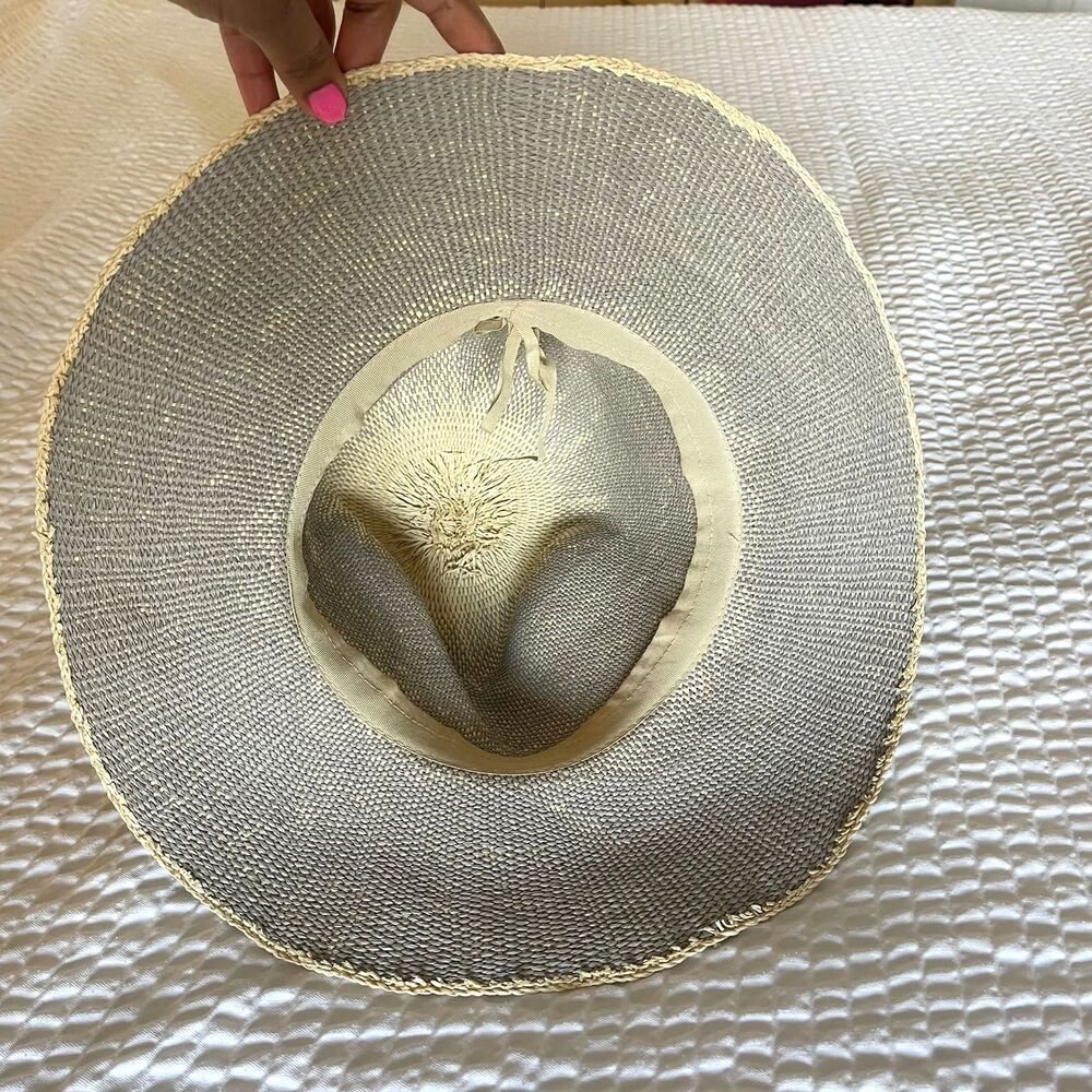 World Market Handwoven Straw 100% Paper Sun Grey Wide Brim Beach Cowboy Hat O/S - Picture 3 of 7